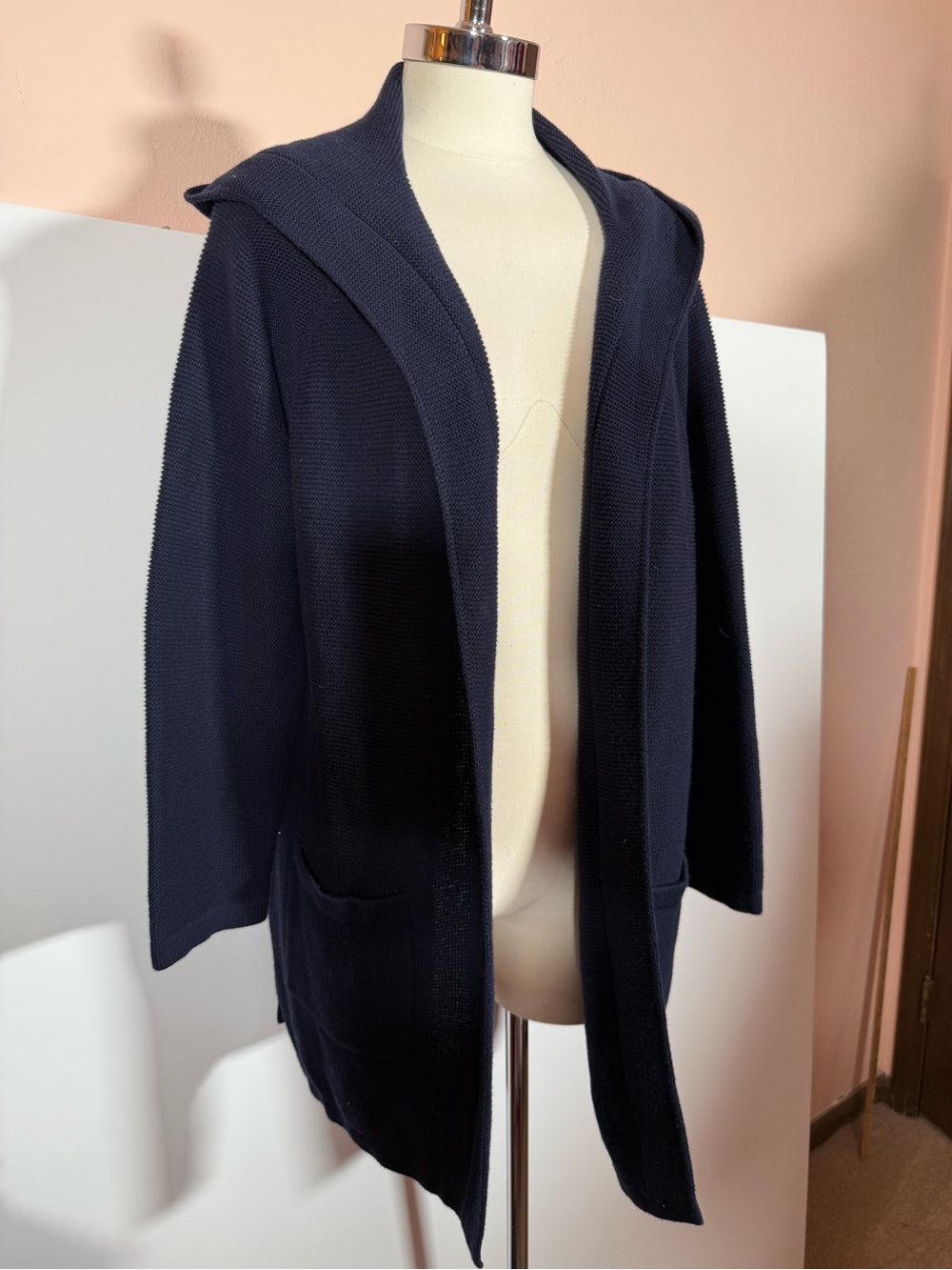 Repeat navy blue cotton oversized cardigan sweater with hood medium
